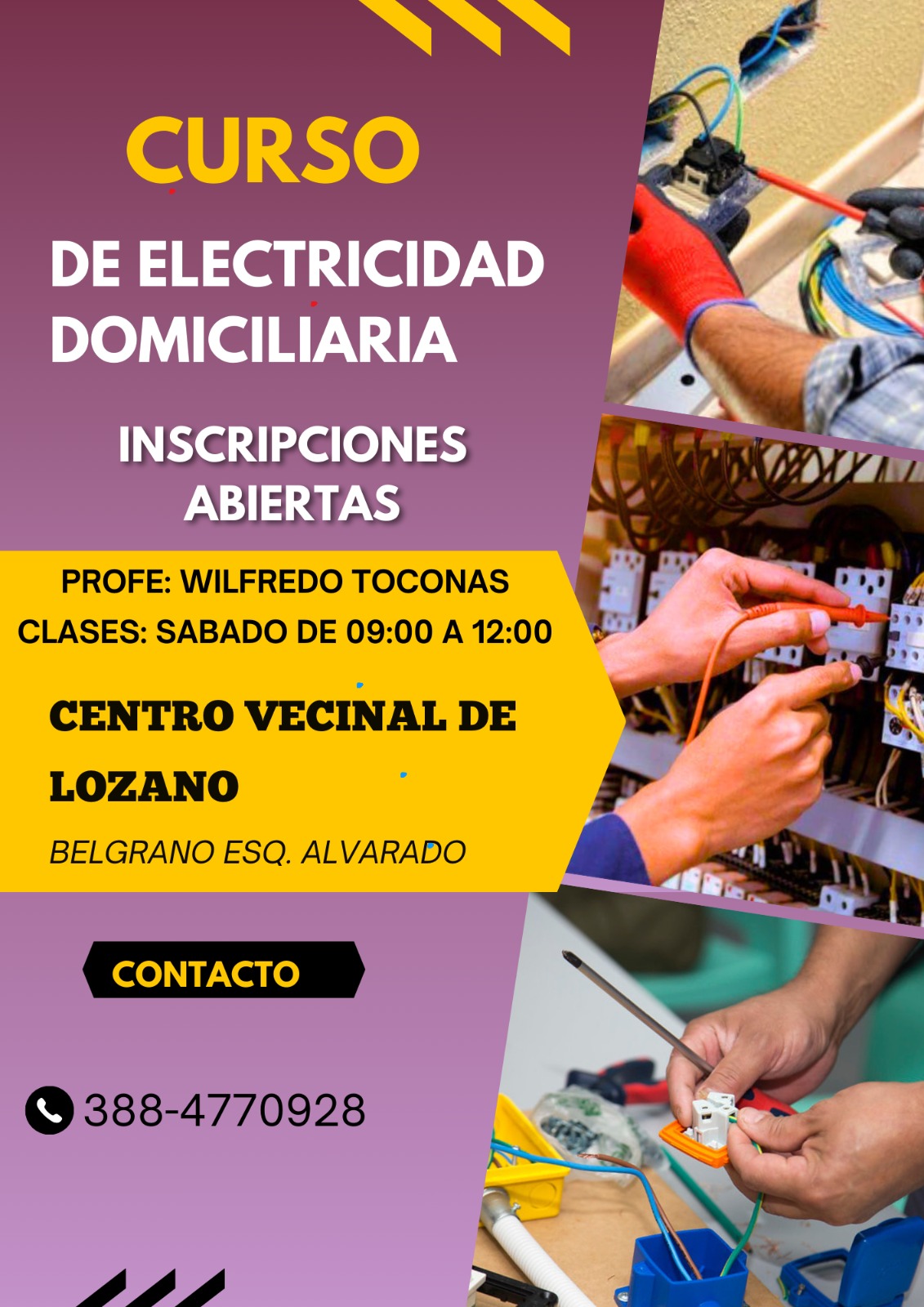 Cursos de electricidad en el Centro Vecinal de Lozano